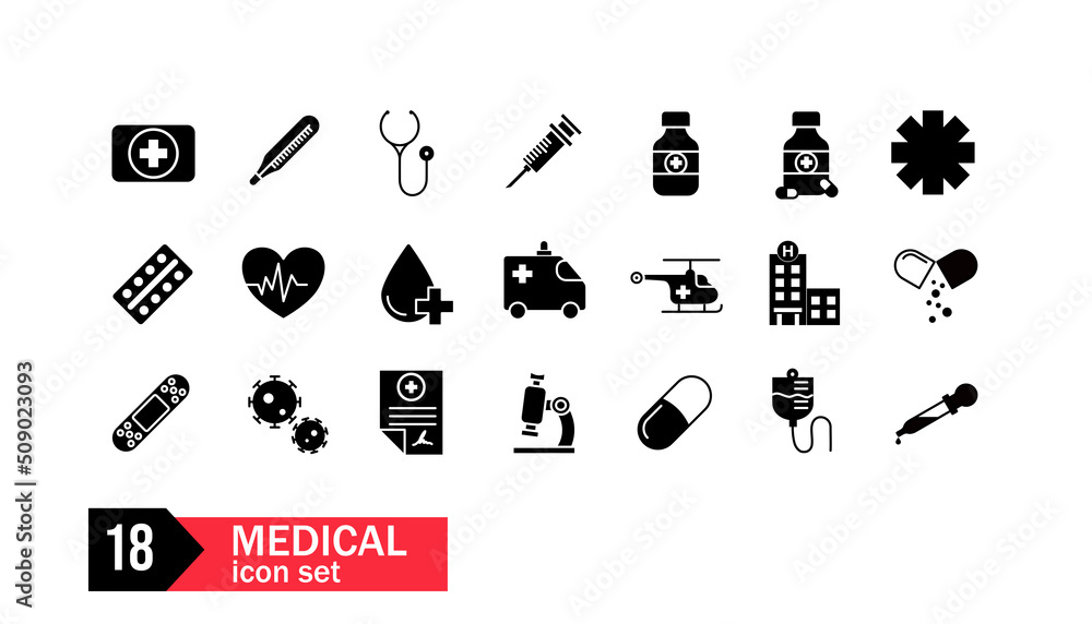Medycyna zestaw 18 ikon - obrazy, fototapety, plakaty 