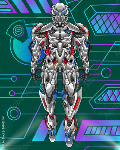 Futuristic cyborg vector illustration mechanical warrior cyborg character