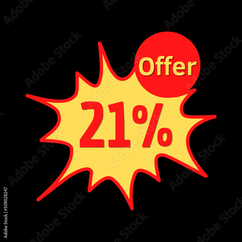 21% off (offer) with red and yellow online discount explosion speech bubble, bubble 