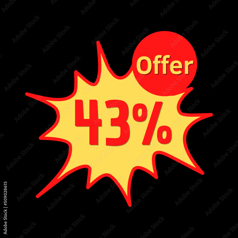 43% off (offer) with red and yellow online discount explosion speech bubble, bubble 43% off (offer) with red and yellow online discount explosion speech bubble, bubble