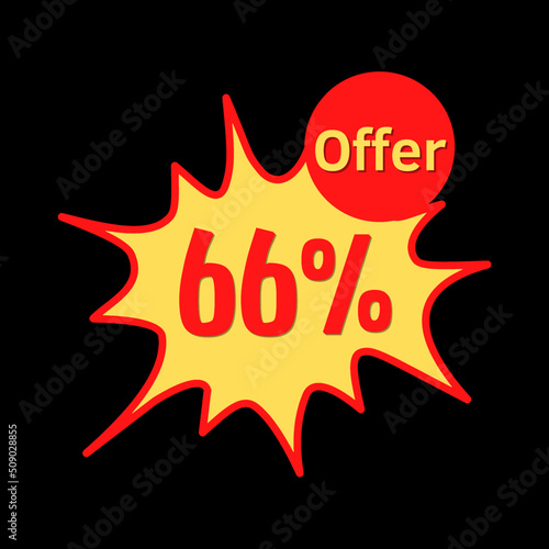 66% off (offer) with red and yellow online discount explosion speech bubble, bubble 