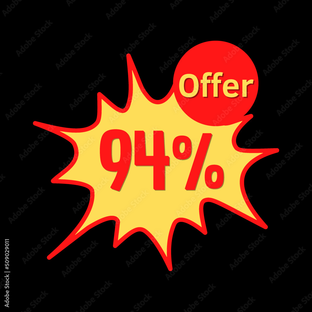 94% off (offer) with red and yellow online discount explosion speech bubble, bubble 94% off (offer) with red and yellow online discount explosion speech bubble, bubble