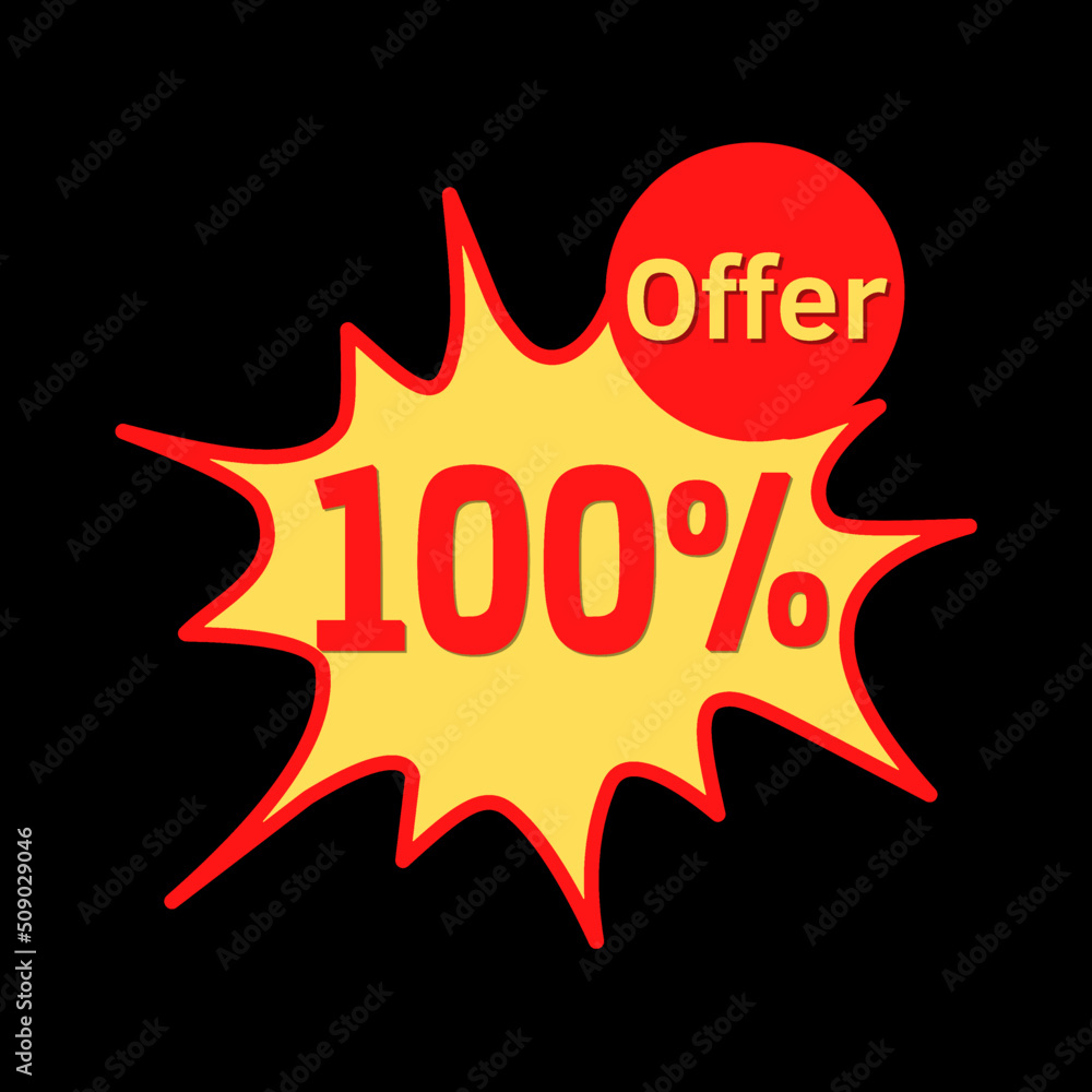 100% off (offer) with red and yellow online discount explosion speech bubble, bubble 100% off (offer) with red and yellow online discount explosion speech bubble, bubble