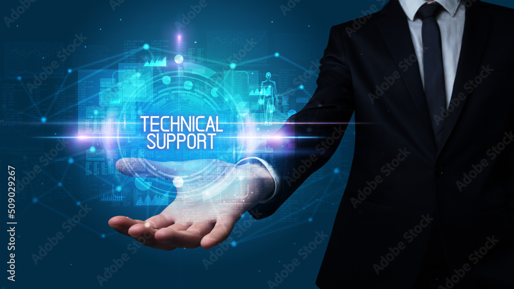 Naklejka premium Man hand holding digital technology concept