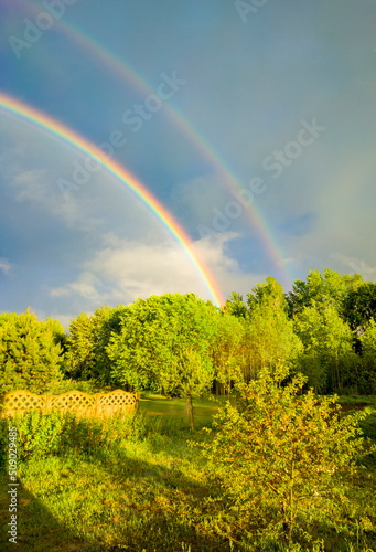 Beautiful double rainbow after summer rain