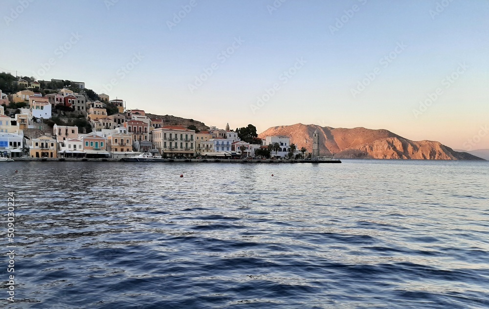Obraz premium Colorful houses in Symi Island, Greece.