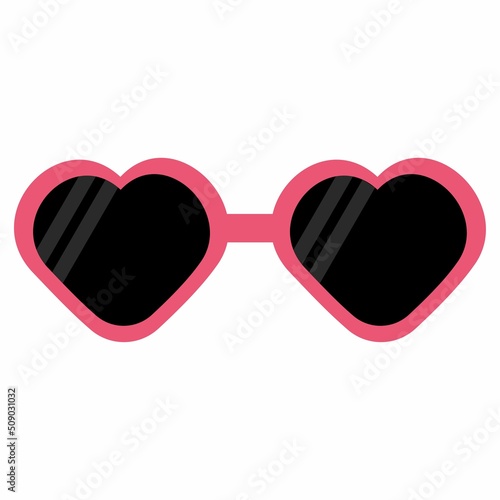 Pink heart-shaped sunglasses with black lenses. Vector illustration in flat style