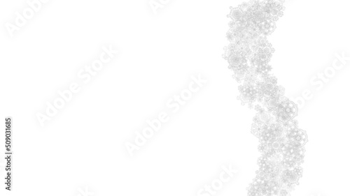 Snowflakes falling on white background. Horizontal Christmas and Happy New Year theme. Silver falling snowflakes for banner, gift card, party invitation, partner compliment and special business offers