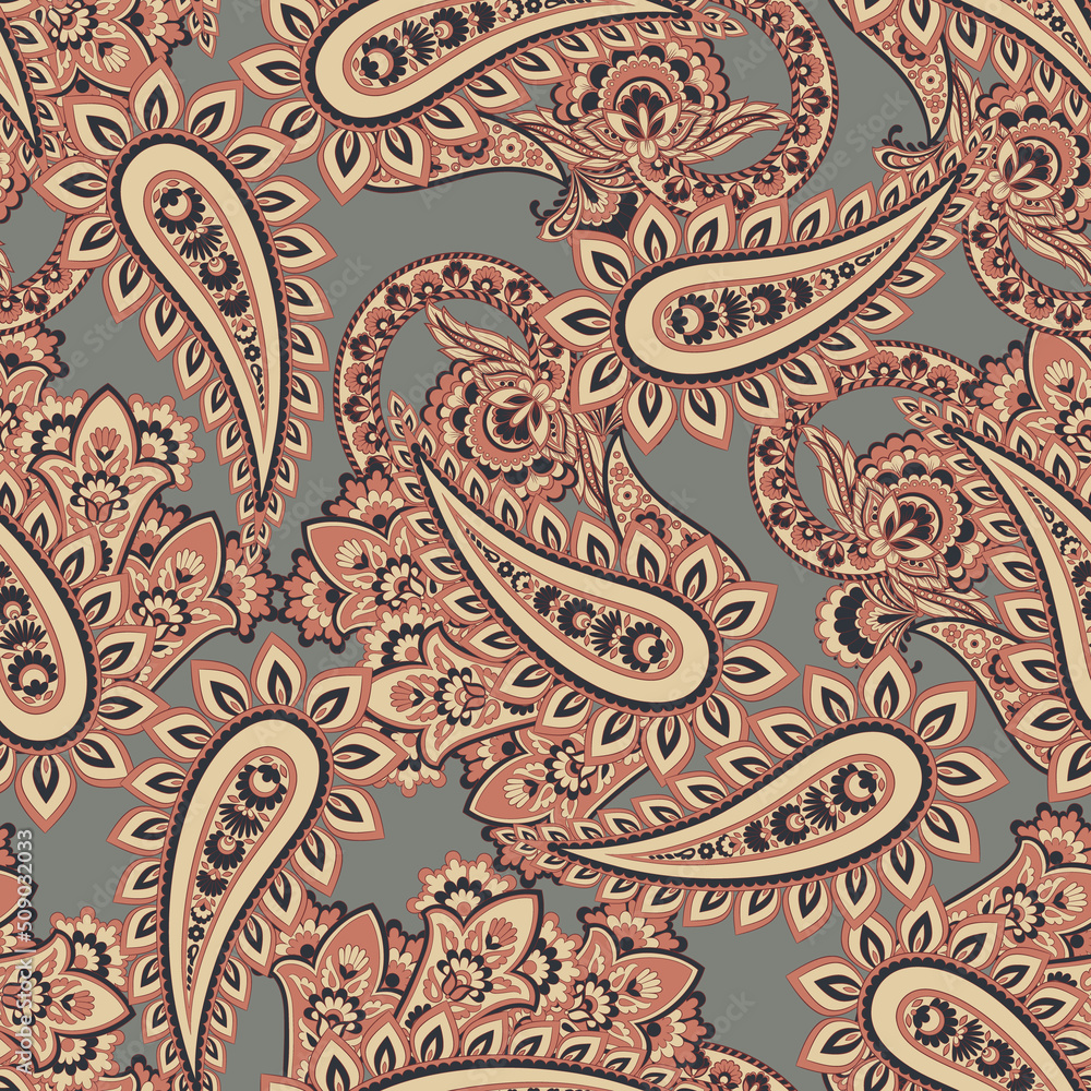 Paisley Ornamental seamless pattern. kalamkari vector fabric background