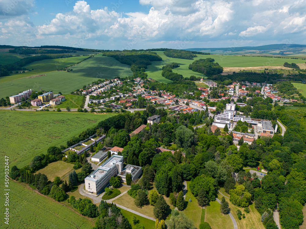 Aerial shot of village in nature