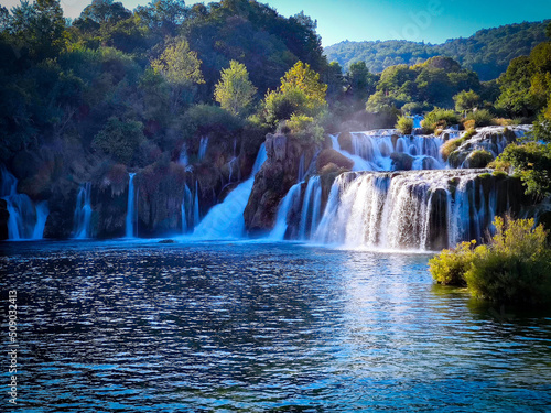 Beautiful waterfall in Krka National Park - Skradin  Dalmatia Croatia  Europe.