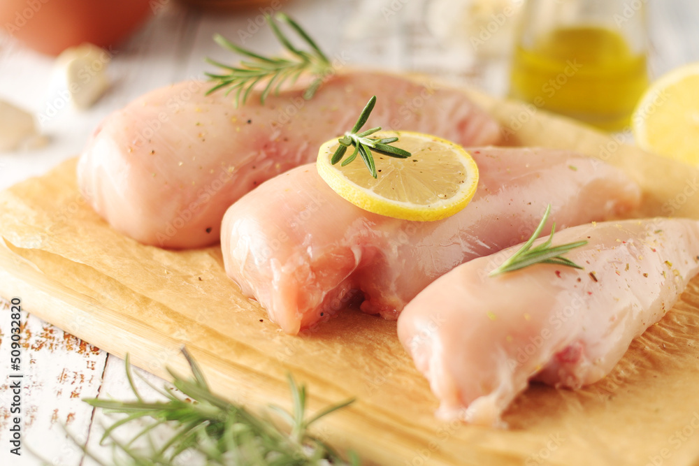 Chicken fillet with pepper and green ready for cooking Chicken fillet with pepper and green ready for cooking