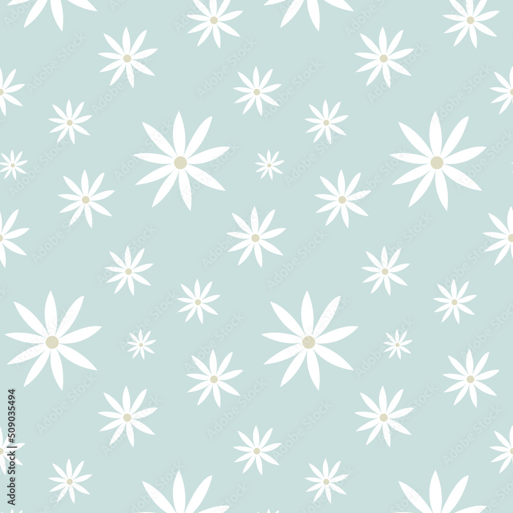 Pattern groovy trippy daisy. Daisies and lines on light blue background. 70s vibes floral background. Hand drawn vector illustration in flat style. Pattern groovy trippy daisy. Daisies and lines on light blue background. 70s vibes floral background. Hand drawn vector illustration in flat style.