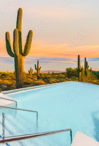 Billede på lærred A pool in the Texas desert of cacti.