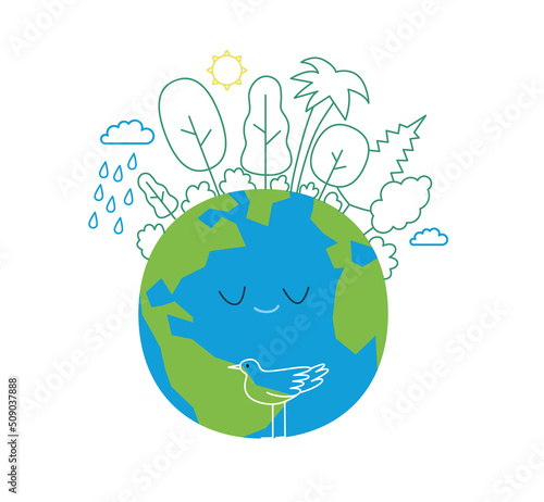 Ecology - Earth day -Modern flat vector concept illustration of a globe plated by trees. Creative landing web page illustartion