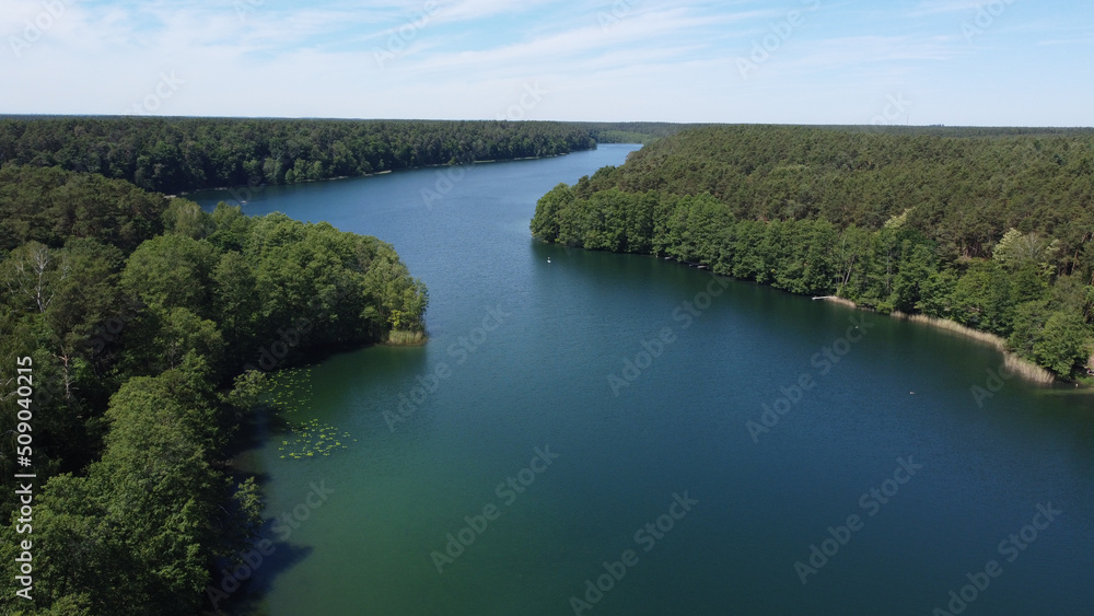 aerial shot of the  beautiful Roofensee lake in Brandenburg in summer
