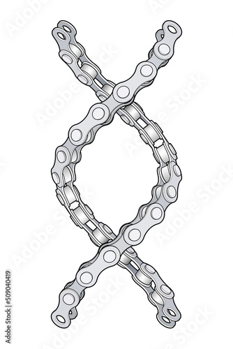 Bicycle chain segments twisted like a DNA spiral. Editable outlines. Vector illustration.