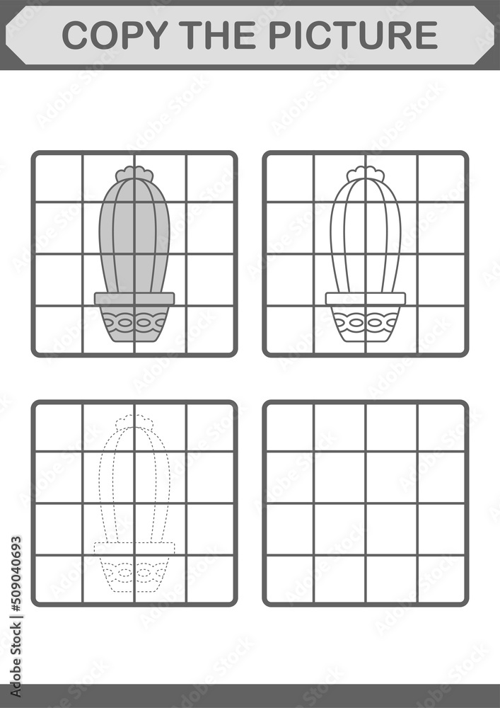 Copy the picture with Cactus. Worksheet for kids Copy the picture with Cactus. Worksheet for kids