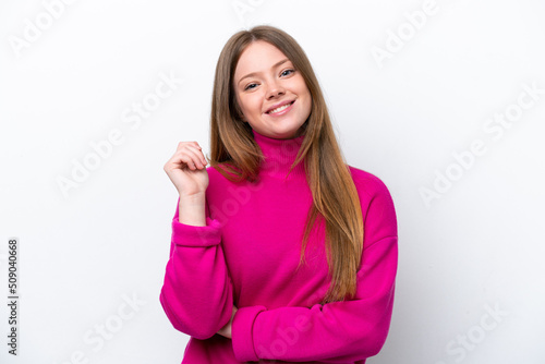 Wallpaper Mural Young caucasian woman isolated on white background laughing Torontodigital.ca