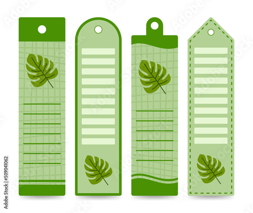 Set of colored bookmarks with Monstera
