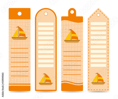 Set of colored bookmarks with Sailboat