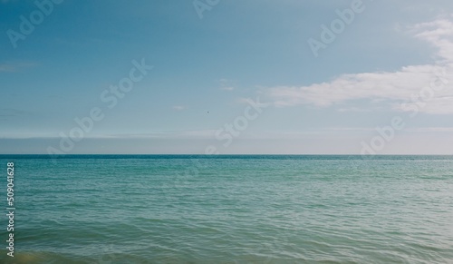 blue seascape and sky along the coastline in Dorset UK