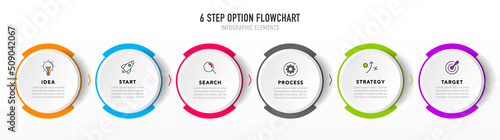 Timeline infographic design with 6 options or steps. Infographics for business concept. Can be used for presentations workflow layout, banner, process, diagram, flow chart, info graph, annual report.