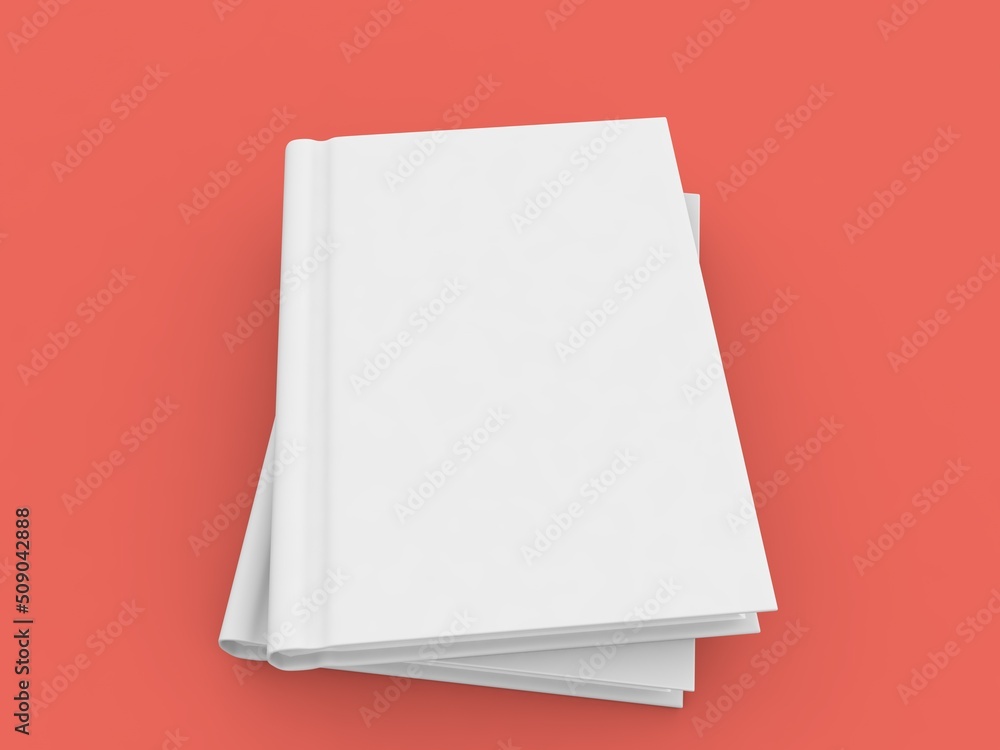 Book mockup on red background. 3d render illustration. Book mockup on red background. 3d render illustration.