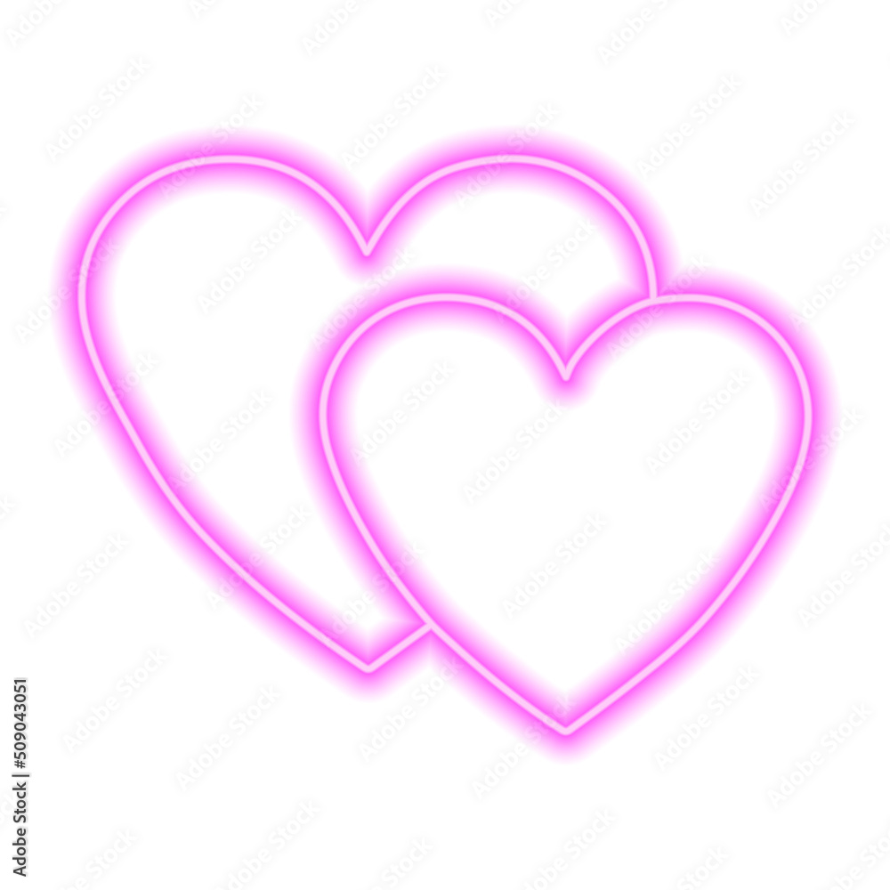 Two neon pink hearts on a white background. Valentine's Day, love, couple, relationship, family