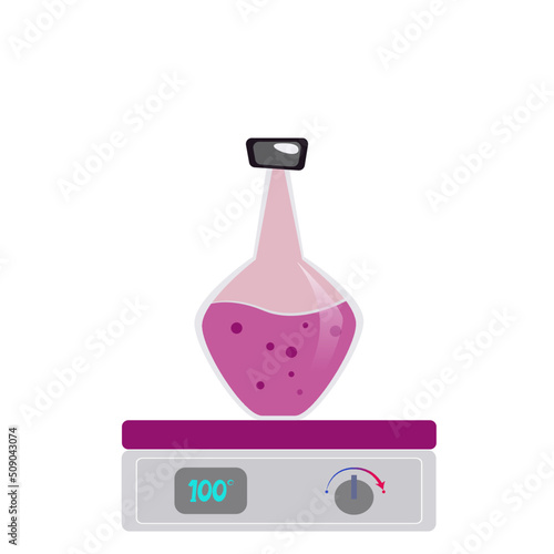 Vector Illustration of Flask on a Plate Stirrer 
