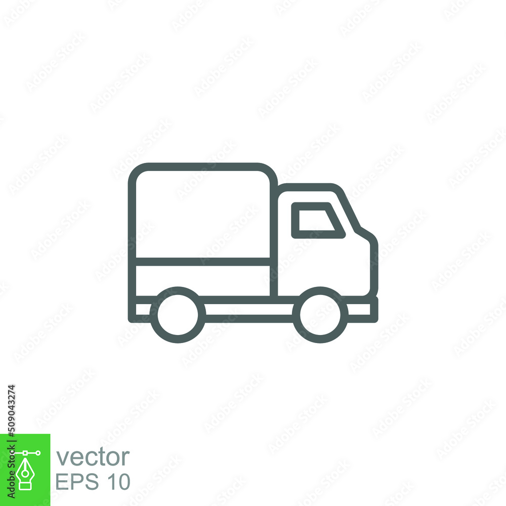 Truck icon. Simple outline style. Thin line symbol. Shipping car, delivery concept. Vector illustration isolated on white background. EPS 10.