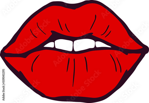 Sexy lips emotions. Beautiful woman mouth silhouette drawing. Pin up vintage style. Isolated fashion vector illustration. Kissing lips. For cosmetic make up products or beauty salon logo.