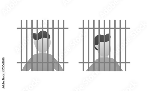 Prisoner silhouette front with police data board. Hand drawn black icon on white backdrop. Vector background