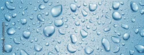 Background of big and small realistic water drops in light blue colors
