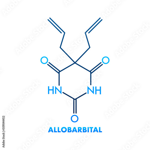 Allobarbital chemical formula. Illustration for medical design. Molecular structure
