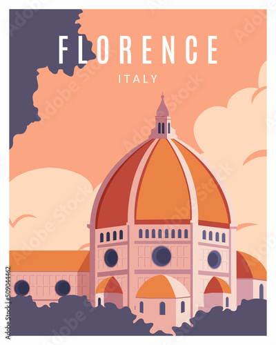 Cityscape background in Florence, Italy. Handmade drawing vector illustration.Travel to italy suitable for poster, postcard, print.