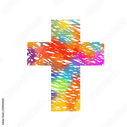Multicolored religious cross. Happy easter. Vector illustration