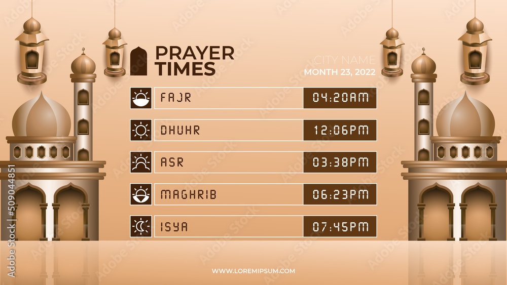 Islamic prayer time schedule editable template design Stock Vector