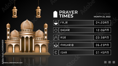 Muslim prayer time schedule vector template design