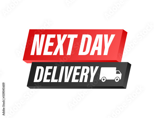 Flat set with red next day delivery on white background for promo design. Business vector icon