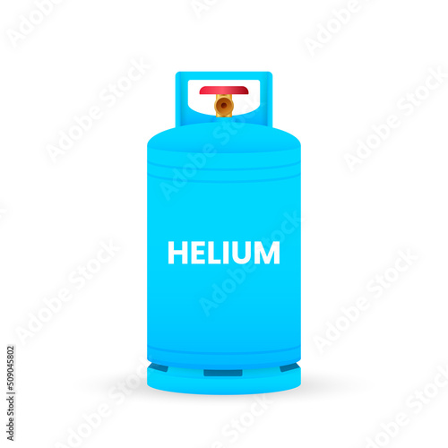 Flat helium cylinder. Metal tank with liquefied helium. Vector stock illustration.