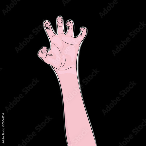 Animated hand in claw position, energy surrounding the arm.