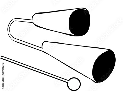 Agogo icon. This is an idiophone musical instrument, it is composed of two iron bells connected together by the vertices used in the Capoeira sport. Vector illustration isolated on white background.