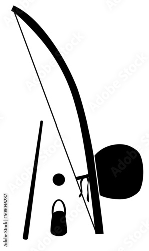  Berimbau icon. This is a single-string percussion instrument a musical bow used in the sport called capoeira. Vector illustration isolated on white background.