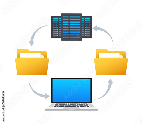 Data center information in cartoon style. Isometric vector. Database system