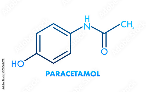 Paracetamol formula for medical design. Paracetamol chemical formula on white background