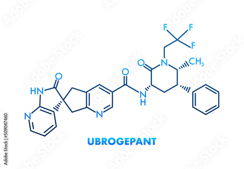 Ubrogepant migraine drug molecule. Skeletal formula. Vector illustration