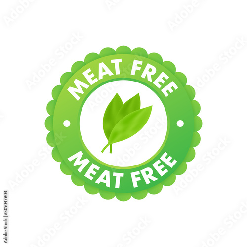 Flat illustration with meat free on green backdrop. Plant leaf sign