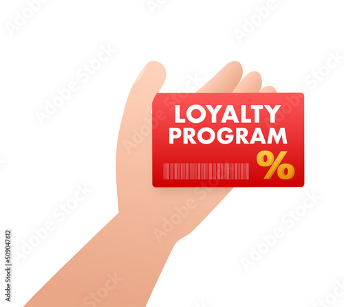 Loyalty program in flat style. Discount coupon. 3d coupon reward. Discount, loyalty program, promotion