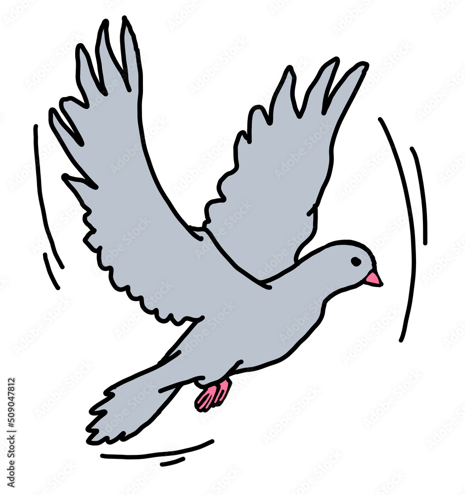 Fototapeta premium White dove is symbol of peace, hope, love in the world. Flying pigeon like holy spirit brings freedom, joy, grace. Hand drawn retro vintage illustration. Old style comics cartoon line drawing.